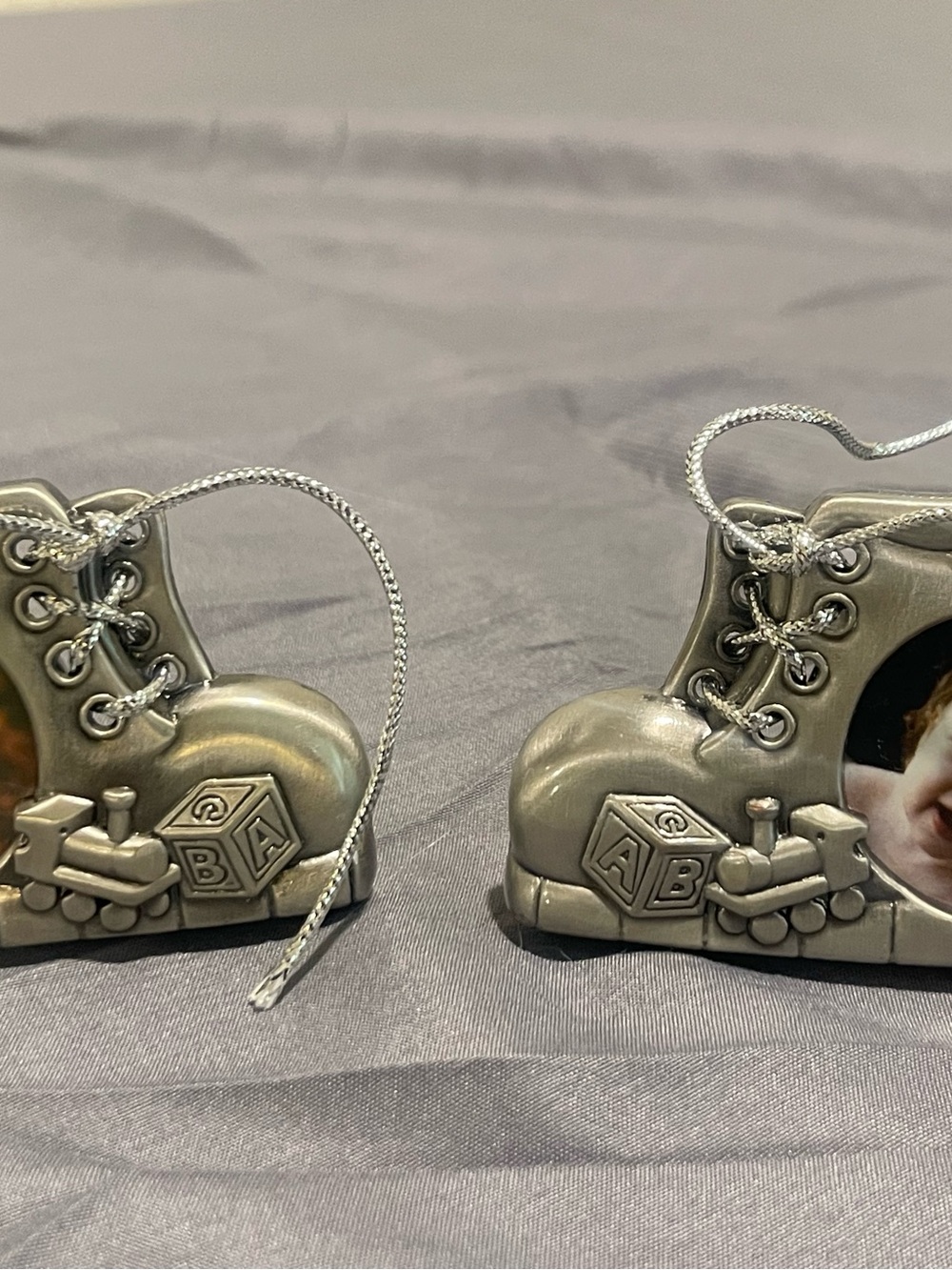 Silver Baby Boot Photo Ornament Pair - Unbranded